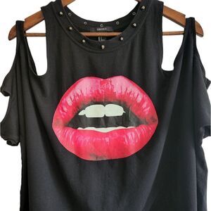 Forever 21 Lips Black Studded Cold Shoulder Top